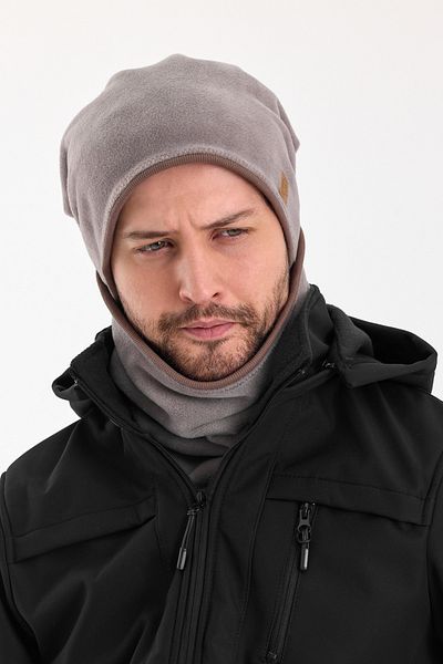 Butikgiz Men's Gray Fleece Outer, Coffee Cotton Underwear Double Color Double Layer Foldable Beanie Neck Collar Suit