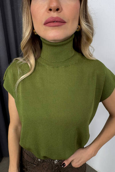 Sue Store Αμάνικη πλεκτή μπλούζα με πράσινο φιστίκι