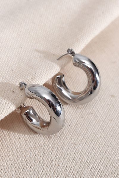 Süspüs Accessories 316L Steel Silver Color Tube Hoop Earrings