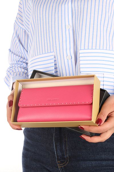 Grande 2732 Model 100% Genuine Leather Fuchsia Wallet