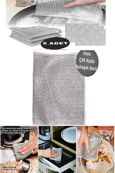LİZYA BABY Multi-Purpose Inox Wire Cleaning Cloth Anti-Scratch Dishwashing Cloth Double Layer Difficult Dirt Cloth