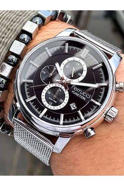 Ferrucci ALL FUNCTIONS ACTIVE Steel Case Steel Band Men's Wrist Watch with Bracelet gift