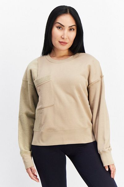 adidas Women Sportswear Fit Long Sleeves Outdoor Sweatshirt, Tan