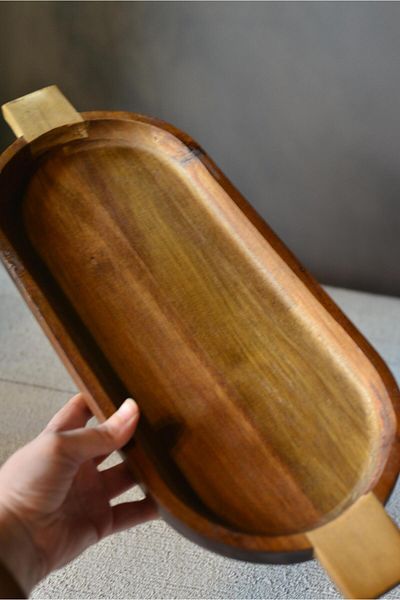 şirin eşyalarım Acacia Double Handle Oval Presentation Holder - 1 Piece