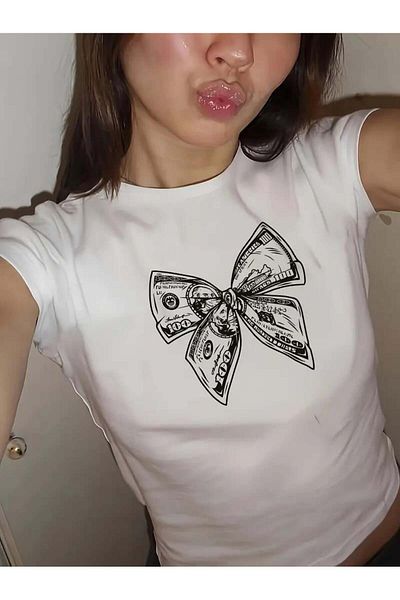 Touz Moda Μπλούζα Crop με στάμπα με κορδέλα με μήκος ζώνης