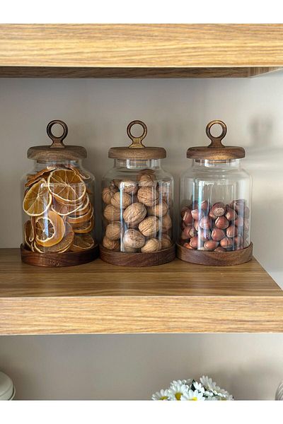 şirin eşyalarım Set of 3 Acacia Pinterest Lily Borosilicate Glass Jars