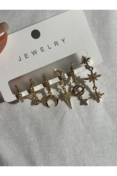 2D2B Nature Steel Zircon Stone Stylish Planet Earring Set