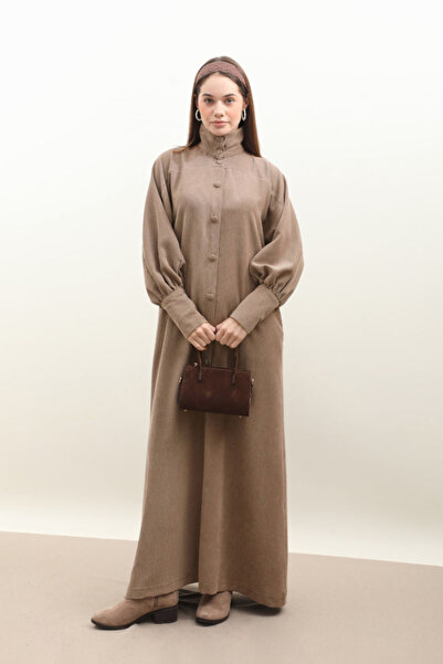 ZÜLAYS Dokulu Vintage Elbise Vizon