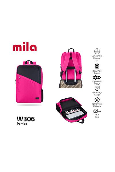 Mila Classone 15.60' W306 Series - Lenovo, Hp, Asus, Monster, Macbook, Mac Air Compatible Laptop, Pink Backpack