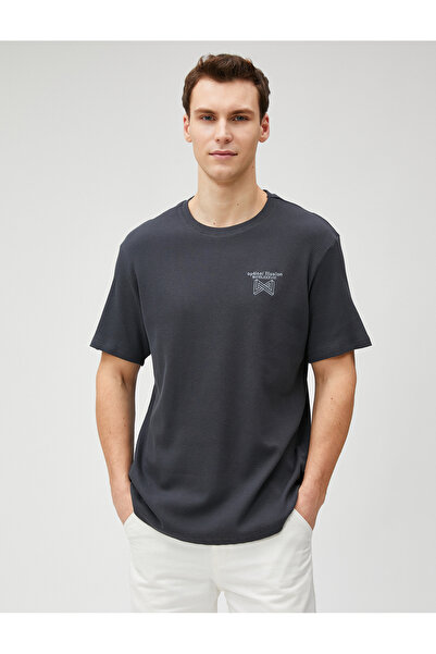 Koton Tričko s vyšívaným sloganem, vroubkovaný výstřih, krátký rukáv, bavlna