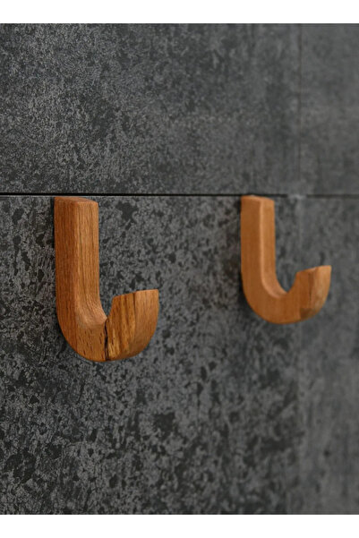 MAGNASTE Yapışkanlı Ahşap Banyo Askılık 2'li J Askı Dayanıklı Sağlam Ahşap Askı