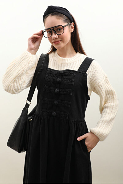 ZÜLAYS Düğmeli Denim Jile Siyah