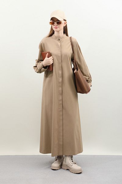 ZÜLAYS Mink Colored Gabardine Dress - Sash Detail