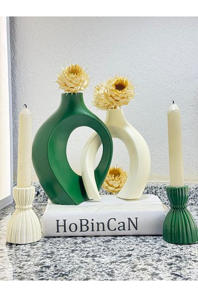 BLANJ Green Creeper Lover Vase Candlestick Candle Holder Set
