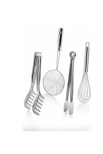 BARENDA Set of 4 Stainless Steel Colander - Beater Salad and Grill Tongs