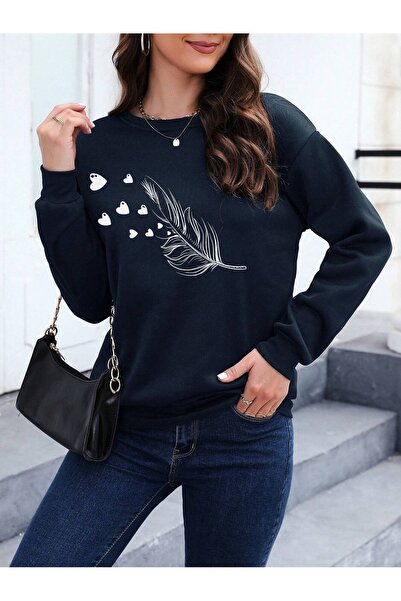 PALPİTO Жіночий темно-синій светр з принтом у вигляді серця та велосипедним коміром