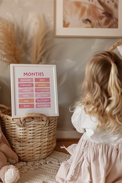 Home 6'lı Eğitim posterleri set sınıf dekoru evde eğitim baskıları Pudra pembesi, Çocuk Odası Dekoru