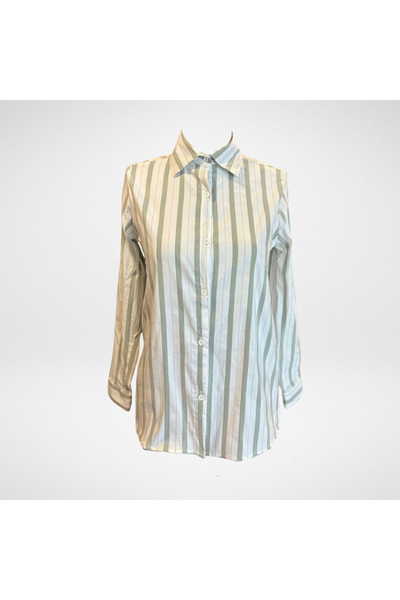 Moda Monisa Cămașă de damă | Țesătură elastică | Mold normal | Utilizare zilnică | Alb - cu dungi verzi