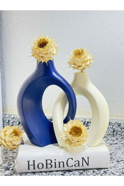 BLANJ Set of Vases Candle Holder in Navy Blue Creeper Lover Navy Cream