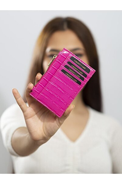 The Noir Leather Paris Fermuarlı Fuşya Kadin Kartlık Cüzdan