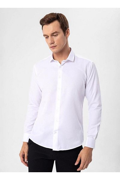 SÜVARİ Βαμβακερό απλό λευκό πουκάμισο Cavalry Slim Fit Easy Ironing