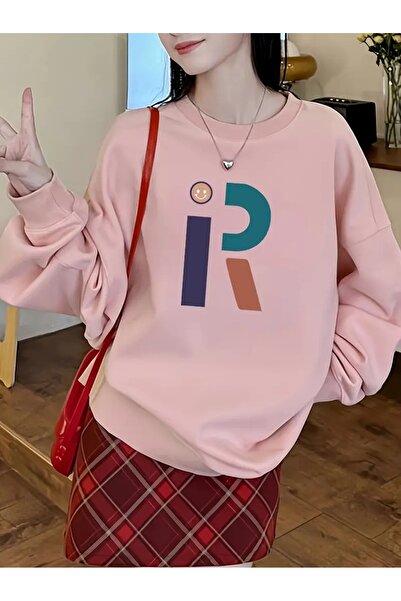 PALPİTO Ženska ružičasta majica R Smile Štampano okrugla kragna Oversize kroj