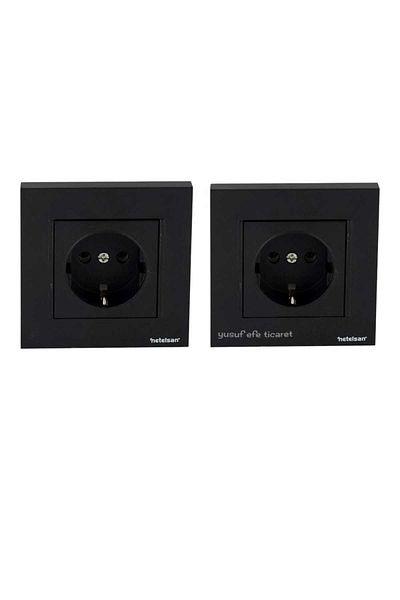 Netelsan Black Grounded Socket with Frame - 2 Pieces