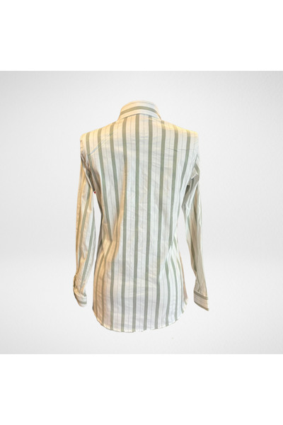 Moda Monisa Cămașă de damă | Țesătură elastică | Mold normal | Utilizare zilnică | Alb - cu dungi verzi