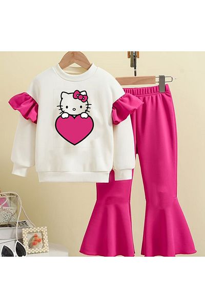 bebekpare Girl's Bottom Top Set Fuchsia Hello Kity 100% Cotton