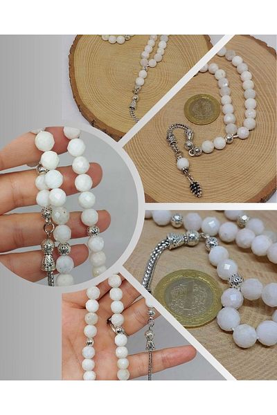 Yasamtohumu Moonstone Top Segment Facet Cut 33' Locket Prayer Beads 8mm (42565)
