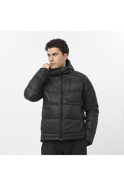 Salomon LC2361000 معطف رجالي بغطاء للرأس مملوء بالريش من الدببة 800 باللون الأسود