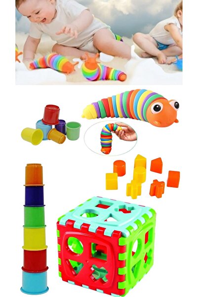 BYCEGU RENGARENK OYUNCAK TIRTIL 6LI DENGE KULE DİZME OYUNU SÖKÜLÜP TAKILABİLİR KARE BULTAK KÜP 3LÜ SET