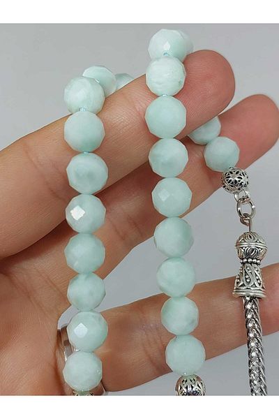 Yasamtohumu Larimar Stone Top Segment Facet Cut 33' tasbih 8mm (42535)