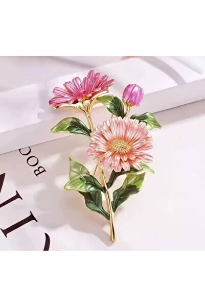 ESJ Altın Kaplama Yaprak Çiçek Kadın Broş Ebat: 4*6,8 Cm