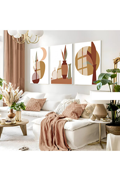Harika bir ev Hari̇kabi̇rev | Brown Tones Bohemian Leaf Set | Framed Glass Ta...