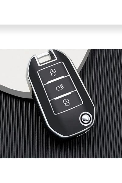 GMA KEYS Peugeot 3008 Rifter Citroen C4 Opel Combo - Nano Key Case with Switchblade Headlight, Black Silver Color