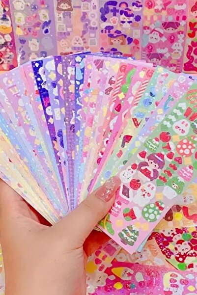 kolbi 10 Sayfa Sevimli Holografik Sticker Renkli Sticker Parlak Mini Sticker