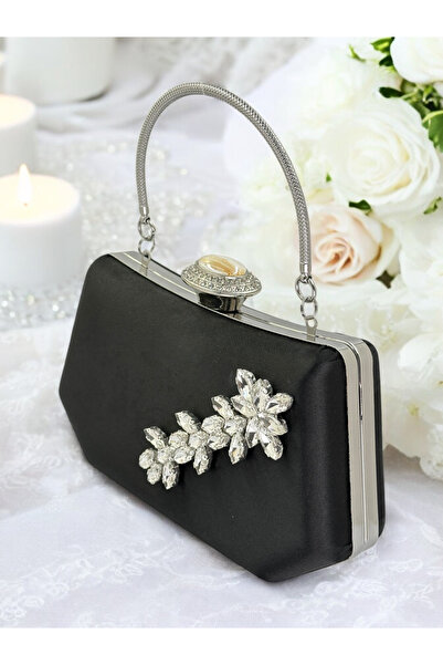 Biçanta Μαύρο Χρώμα Ασημί Κρυστάλλινη Πέτρα Κομψή Σχεδίαση Μεταλλική Λαβή Βρα...