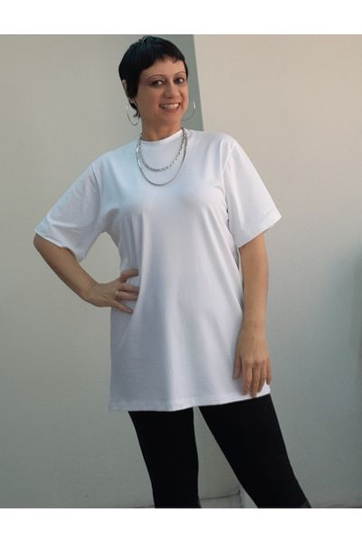 Mertcan Butik White Oversize Crew Neck Combed Cotton Viscose T-Shirt