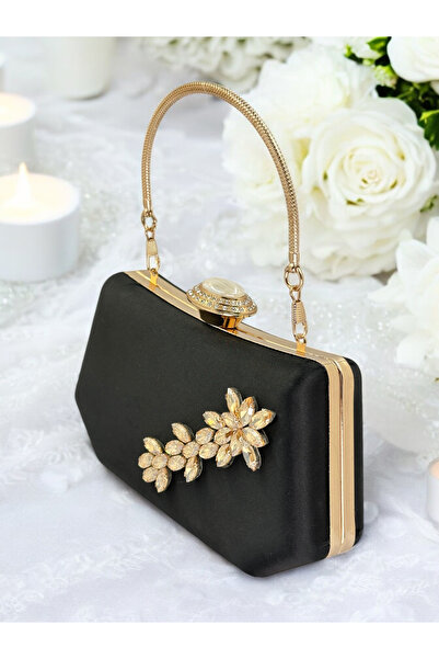 Biçanta Geantă de seară cu mâner metalic cu design elegant, cu piatră de cris...