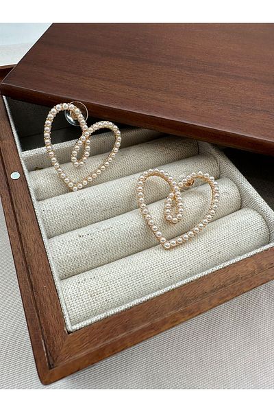 Jerie Gold Full Pearl Detail Heart Earrings