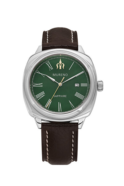 MURENO ساعة يد كلاسيكية من الياقوت - فولاذ 316L، أخضر، جلد نهاري، مقاومة للما...