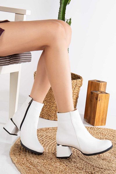 SEDRİK White Round Toe Heeled Boots Glamorous with Stretcher