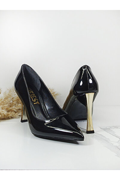 Everest Kadın Siyah Rugan Topuklu Ayakkabı Yüksek Topuklu Stiletto Siyah 9 Cm