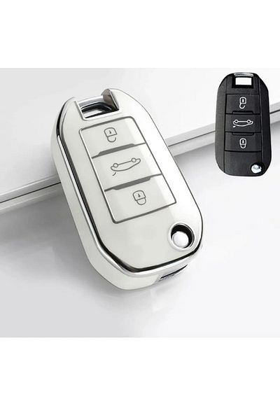 GMA KEYS White Silver Peugeot 301-308 Citroen C3 C4 Opel Combo Nano Key Case Cover
