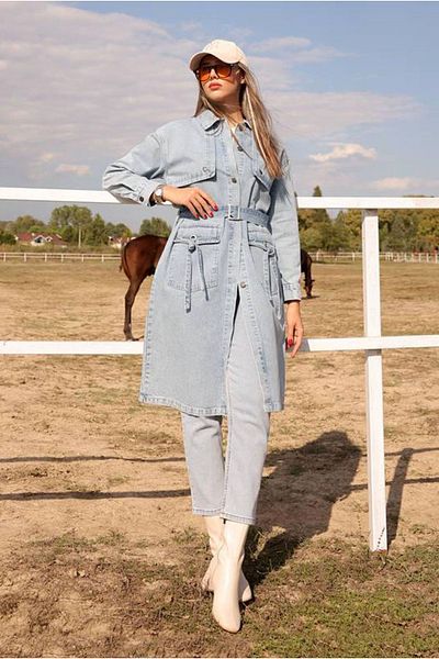 Moda Rosa 25K5371 - Blue - Waist Lace-Up Denim Trench Jeans