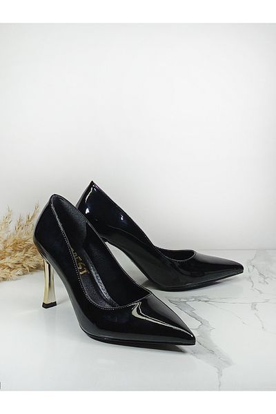 Everest Women's Black Patent Leather Heeled Shoes High Heel Stiletto Black 9 cm