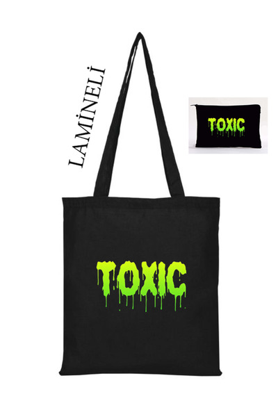 Boom town Toxic Μαύρη υφασμάτινη τσάντα Μακιγιάζ Πορτοφόλι Σετ θήκης για στυλ...