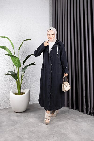 HARMAN BUTİK Γυναικεία - Τζιν τζιν καμπαρντίνα με κουκούλα και τσέπες