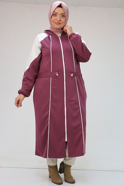 Eslina 43046 Καπάκι Osyho με μανίκια Raglan Piping μεγάλου μεγέθους - Plum